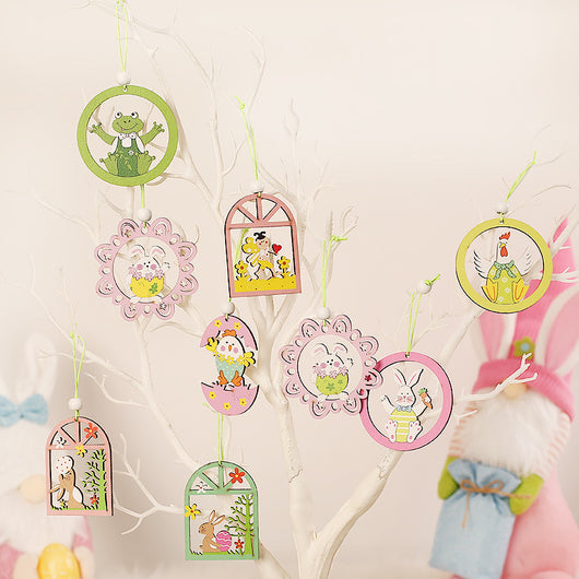 Colgante de Madera Pintado con Conejito de Pascua y Animales - Image 4