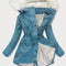 Abrigo Denim Tipo Trinchera con Cuello de Piel para Otoño e Invierno