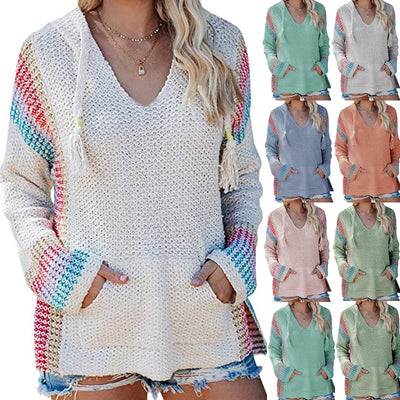 Sudadera Suelta con Capucha y Rayas de Colores - Image 11