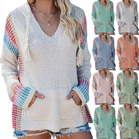 Sudadera Suelta con Capucha y Rayas de Colores - Image 11