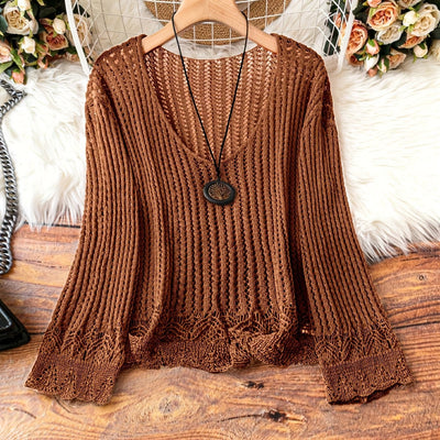 Suéter Calado Talla Grande para Mujer - Manga Larga Tejida Cuello V - Image 9
