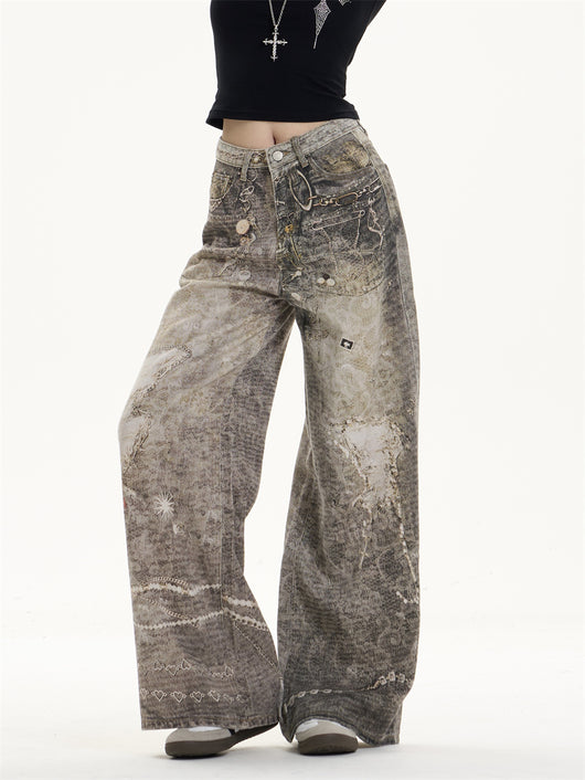 Pantalones Vaqueros Retro Desgastados Corte Recto Pierna Ancha - Image 10