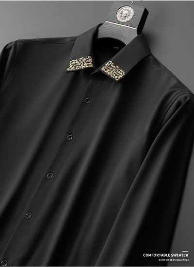 Camisa Suelta Bordada en Cuello para Hombre - Manga Larga Oversized - Image 9