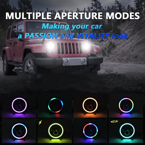 Faro LED 7 pulgadas con Ojos de Ángel Multicolor para Vehículos 4x4 y Modificaciones