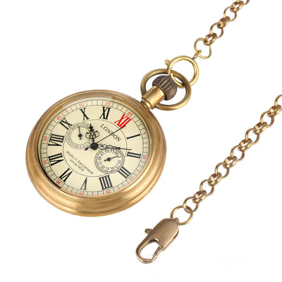 Reloj de Bolsillo Manual Grande con Números Romanos en Latón Descubierto - Image 7