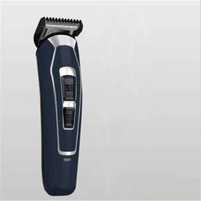 Dark blue electric hair clipper with silver accents and black buttons, featuring a stainless steel blade. - Image 5