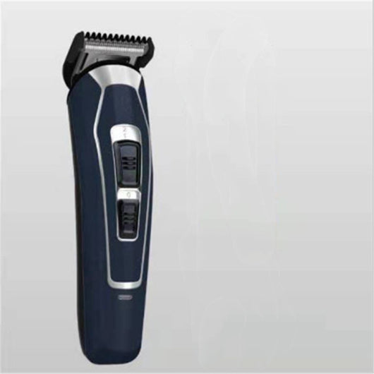 Dark blue electric hair clipper with silver accents and black buttons, featuring a stainless steel blade. - Image 5