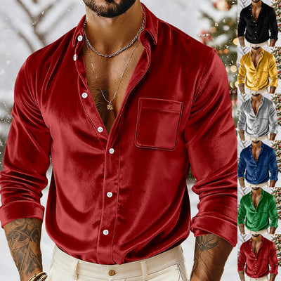 Camisa de Terciopelo Dorado con Botones para Hombre