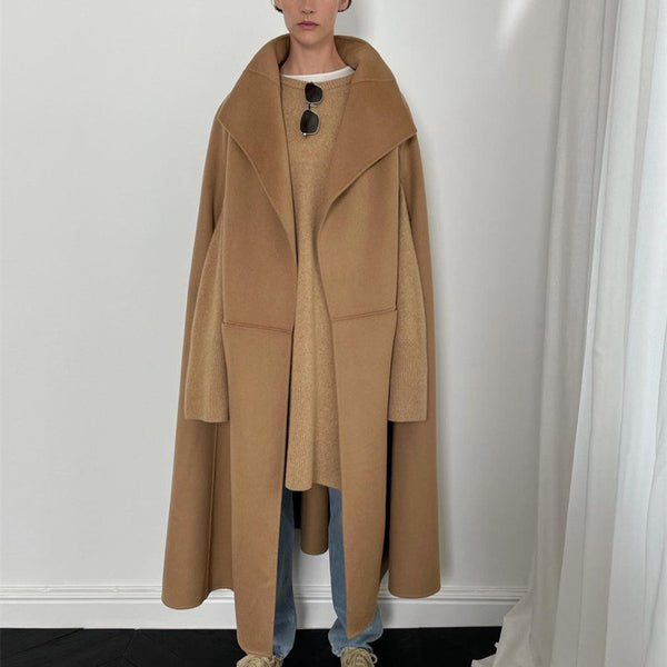 Abrigo Largo de Lana Reversible para Mujer - Diseño Holgado y Moderno