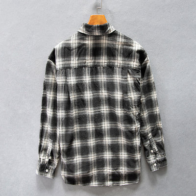 Camisa Cuadriculada de Algodón Puro para Hombre - Diseño Casual Holgado y Abrigo Reforzado - Image 3