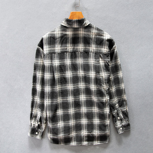 Camisa Cuadriculada de Algodón Puro para Hombre - Diseño Casual Holgado y Abrigo Reforzado - Image 3