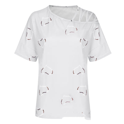 Camiseta Manga Corta Cuello Redondo Estampado Love Hombro Descubierto Mujer - Image 11