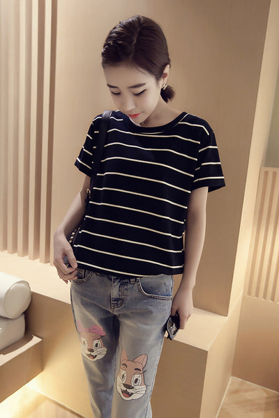 Blusa Clásica de Rayas para Mujer con Mangas Cortas - Image 2
