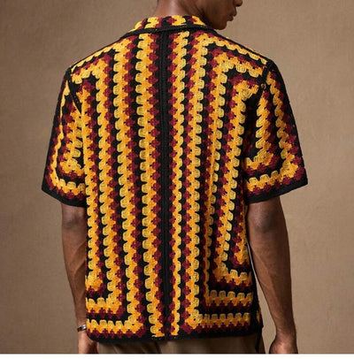Camisa Retro de Punto Crochet a Rayas para Hombre - Image 12