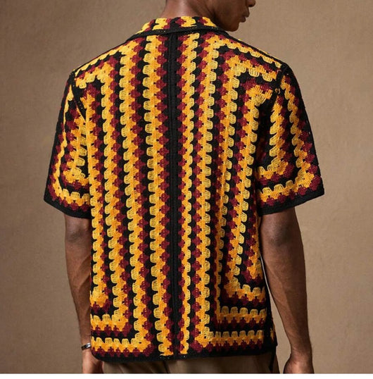 Camisa Retro de Punto Crochet a Rayas para Hombre - Image 12