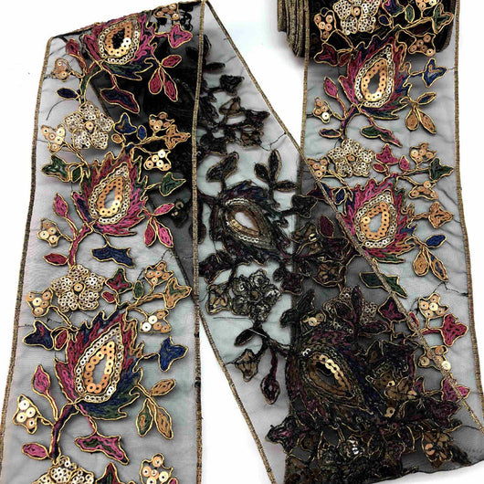 Cinta Decorativa Étnica con Lentejuelas, Encaje y Bordado Dorado - Image 2