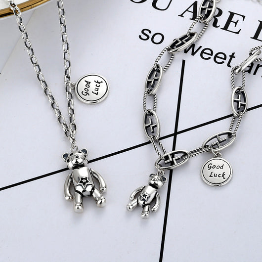 Pulsera y Collar de Plata Tailandesa con Osito de la Suerte