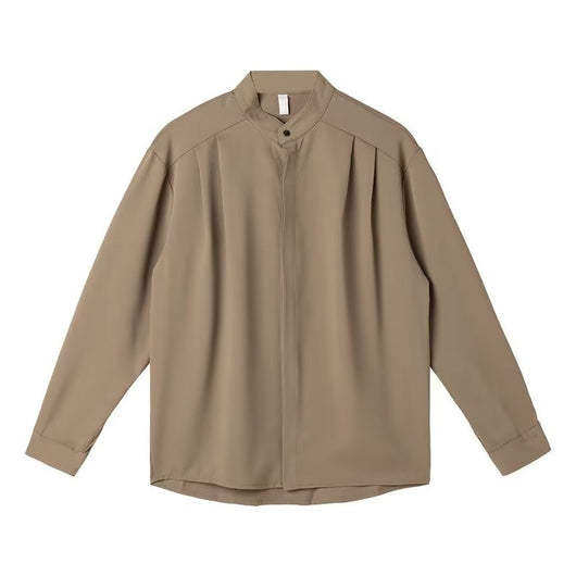 Camisa Casual Holgada de Manga Larga con Cuello Alzado para Hombre - Image 7