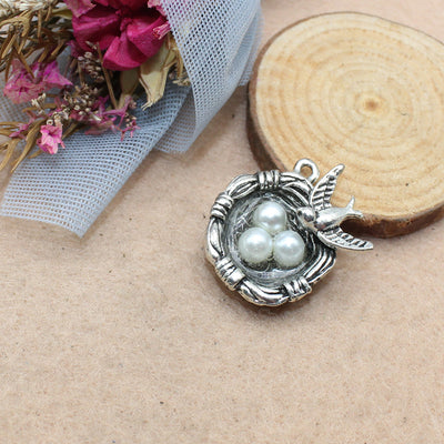 Dije Vintage de Aleación Nido de Pájaro Plata Antigua DIY - Image 9