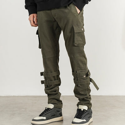 Pantalón Cargo Ajustado Distressed con Doble Encaje y Tobillo Entallado