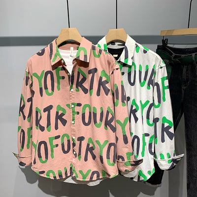 Camisa Casual de Algodón con Estampado de Letras para Hombre - Image 11