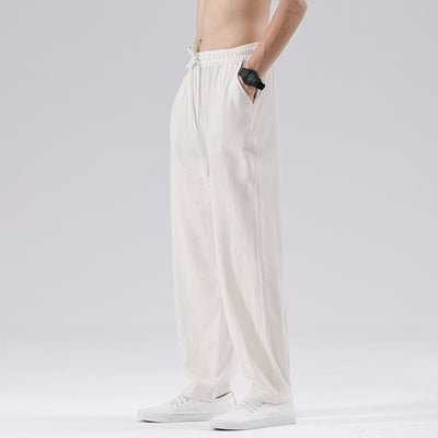 Pantalones Casuales Hombre Algodón y Lino Corte Recto Suelto - Image 11