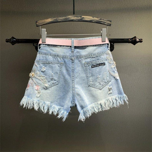 Shorts de Mezclilla Rectos con Bordados y Perlas para Mujer - Image 16