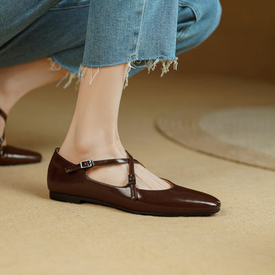 Zapatos Casuales Retro de Cuero Genuino con Punta Redonda para Mujer - Image 11