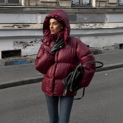 Chaqueta de Algodón con Capucha y Cuello Alto Elegante para Mujer - Image 3