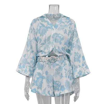 Conjunto de Dos Piezas: Camisa Suelta Larga y Short Talle Alto con Cinturón - Image 34