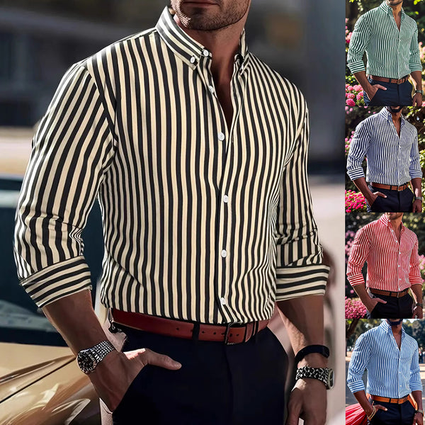 Camisa Casual de Manga Larga con Rayas para Hombre - Estilo Moderno Botones