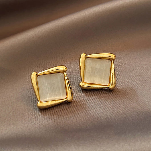 Aretes Geométricos de Ojo de Gato con Ópalo de Alto Sentido - Image 5