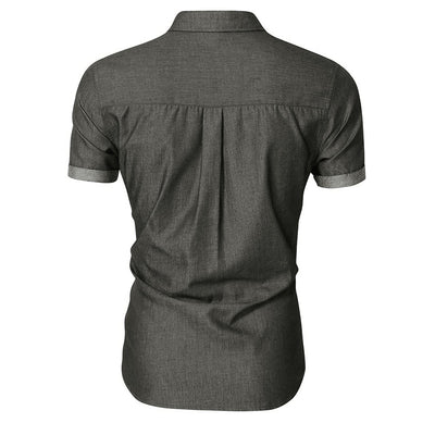 Camisa Denim Casual de Manga Corta sin Planchado para Hombre - Image 32