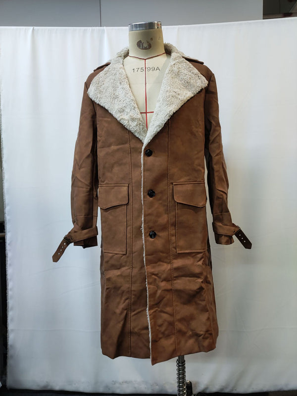 Abrigo Largo de Ante Marrón Retro para Hombre