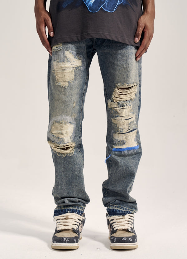 Jeans Rectos Havoc Blue Line Efecto Desgastado para Hombre