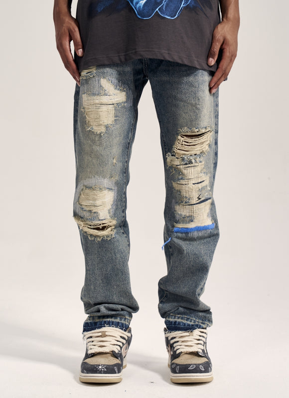 Jeans Rectos Havoc Blue Line Efecto Desgastado para Hombre