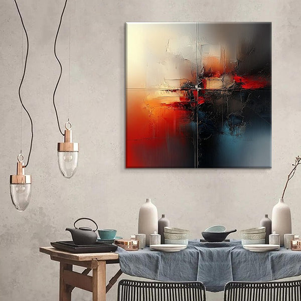 Cuadro Abstracto Moderno en Óleo - Arte de Pared Rojo Contemporáneo sin Marco