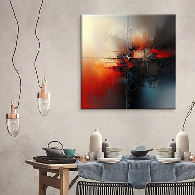 Cuadro Abstracto Moderno en Óleo - Arte de Pared Rojo Contemporáneo sin Marco