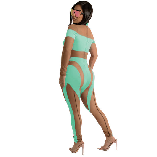 Jumpsuit Transparente con Detalles de Malla para Fiesta - Image 14