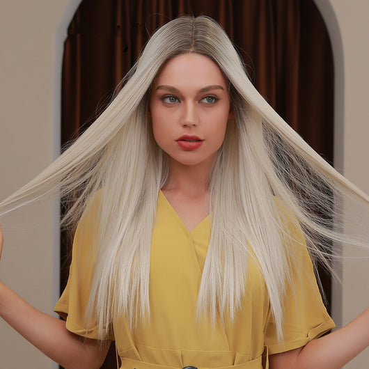 Peluca Frontal de Encaje Largo Liso Platinum