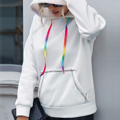 Sudadera Hoodie Suelta con Bloques de Color Arcoíris y Cintas - Image 4