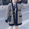 Cardigan Tejido Suelto con Cuello V y Detalles en Contraste para Mujer