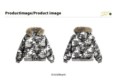 Chaqueta Acolchada de Algodón con Cuello de Pelaje y Diseño Camuflaje Retro - Image 9
