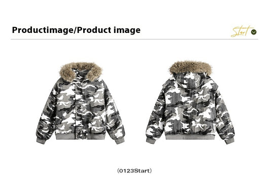 Chaqueta Acolchada de Algodón con Cuello de Pelaje y Diseño Camuflaje Retro - Image 9