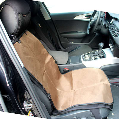 Brown waterproof car pet seat cover installed in the back seat of a red car, protecting upholstery from pets. - Image 14