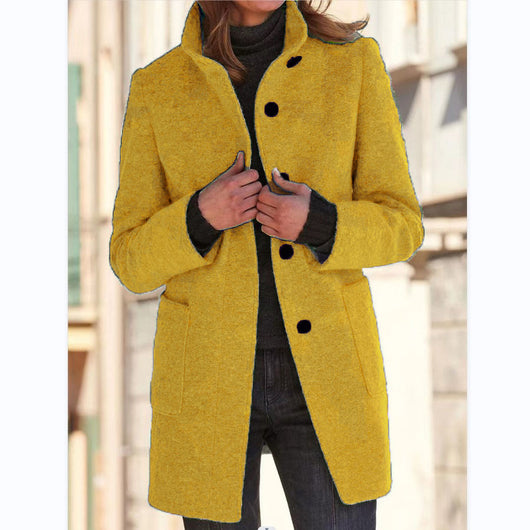 Abrigo de Lana con Cuello de Pie y Bolsillos - Casual para Otoño Invierno - Image 12