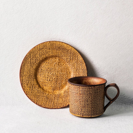 Taza de Café Artesanal de Cerámica con Platillo - Set para Té de la Tarde - Image 2