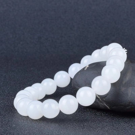 Pulsera de Jade Blanco Hotan con Cuentas Redondas de Grasa de Cabra - Image 5