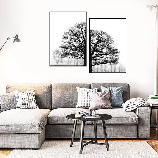 Cuadro Decorativo Moderno Árboles Invernales en Blanco y Negro