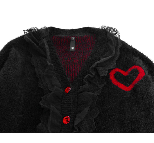 Suéter Abrigo Rojo con Encaje y Detalles de Cruz - Image 13